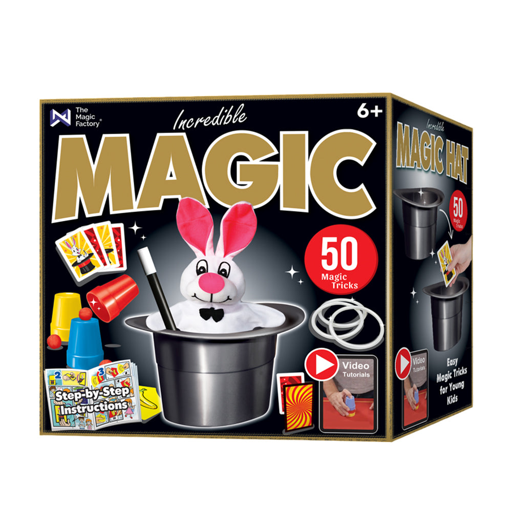 The Magic Factory Incredible Magic Hat 50 Tricks Set Plush Bunny for Kids