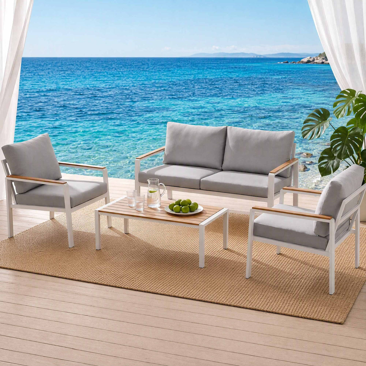 Gardeon 4-Piece Outdoor Sofa Set Aluminum Frame Table Chairs 150kg White