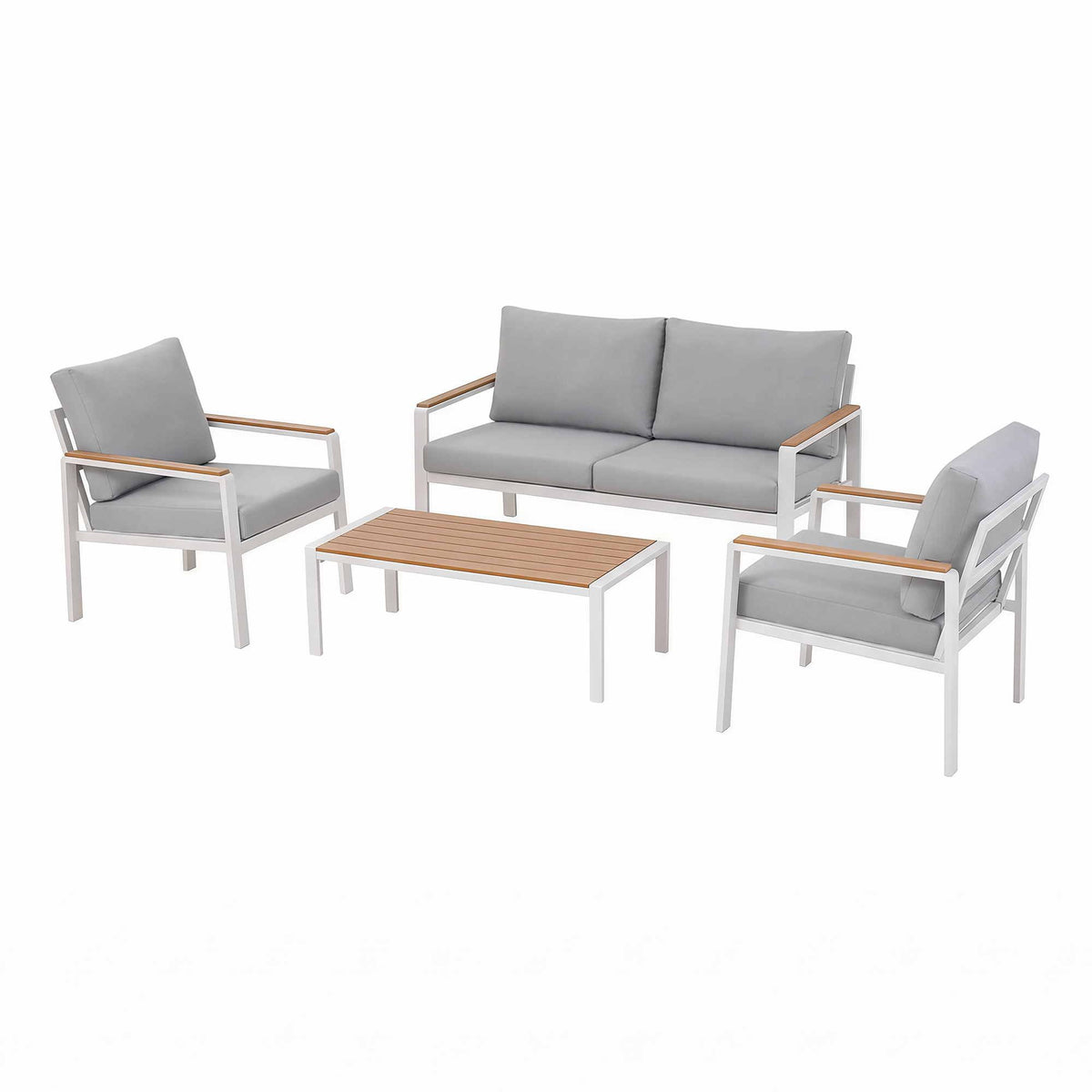 Gardeon 4-Piece Outdoor Sofa Set Aluminum Frame Table Chairs 150kg White