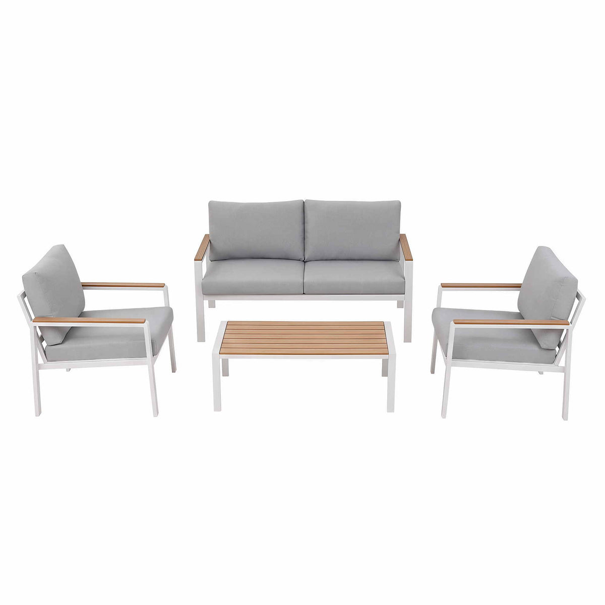 Gardeon 4-Piece Outdoor Sofa Set Aluminum Frame Table Chairs 150kg White