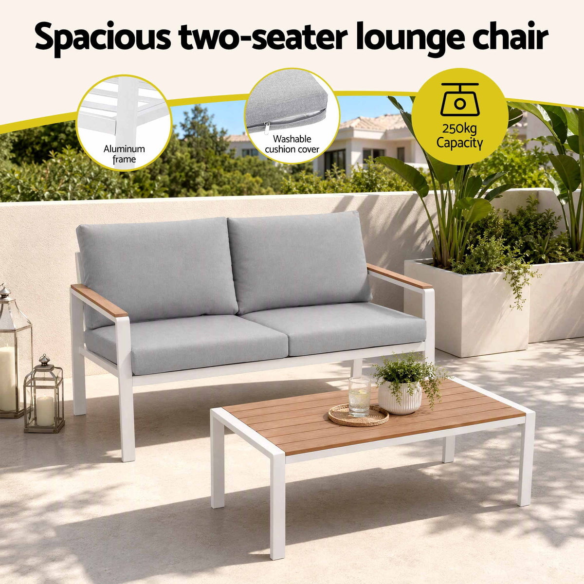 Gardeon 4-Piece Outdoor Sofa Set Aluminum Frame Table Chairs 150kg White