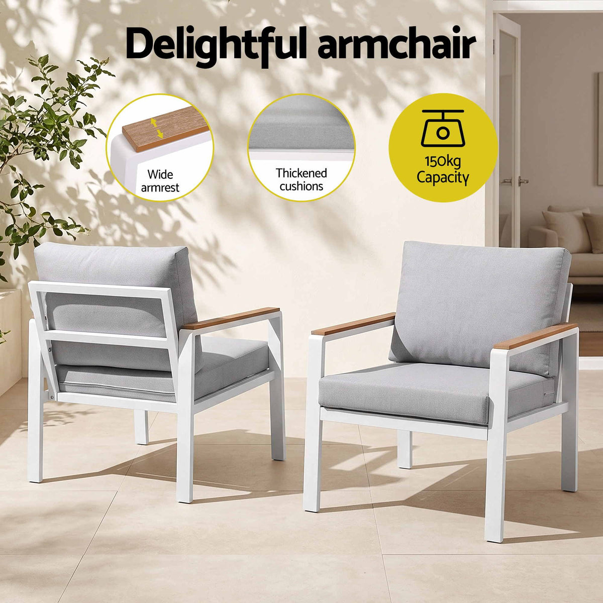 Gardeon 4-Piece Outdoor Sofa Set Aluminum Frame Table Chairs 150kg White