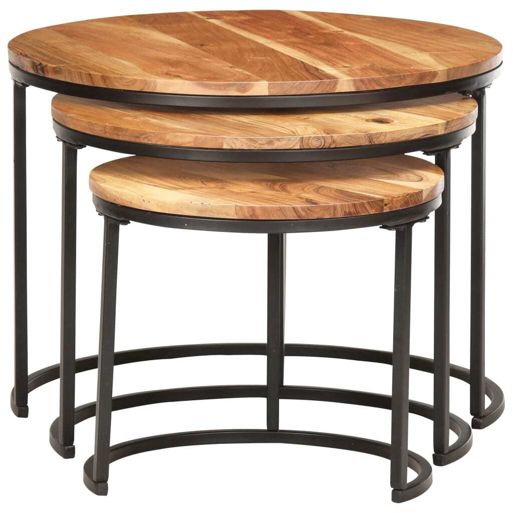 Nesting Tables 3 pcs Solid Acacia Wood Coffee Side Table Set Space Saving