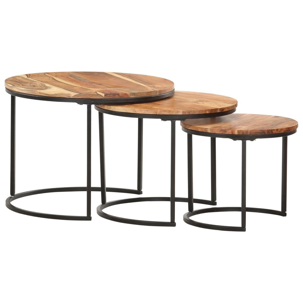 Nesting Tables 3 pcs Solid Acacia Wood Coffee Side Table Set Space Saving