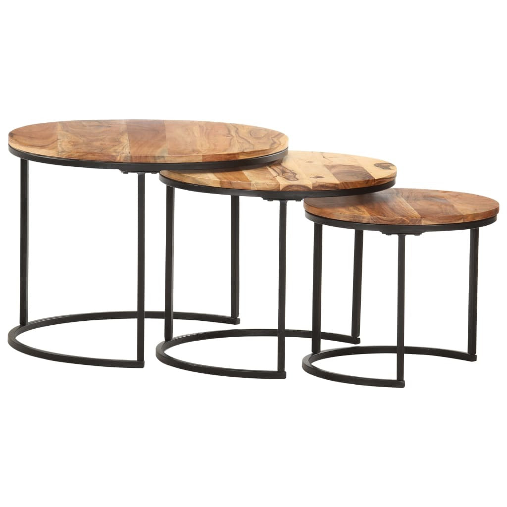 Nesting Tables 3 pcs Solid Acacia Wood Coffee Side Table Set Space Saving