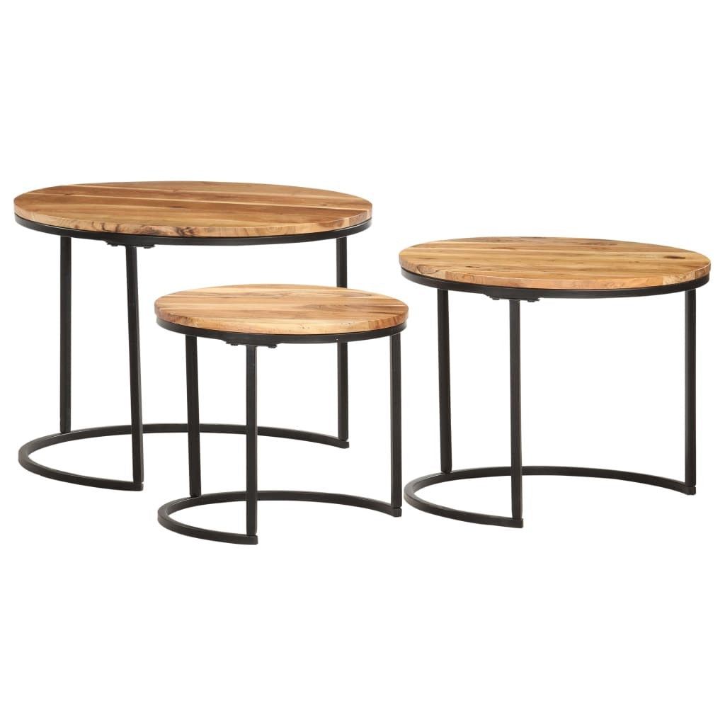 Nesting Tables 3 pcs Solid Acacia Wood Coffee Side Table Set Space Saving