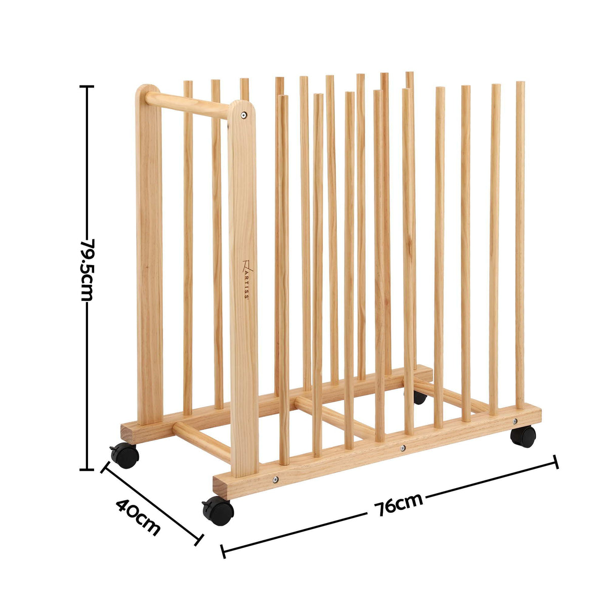 Artiss Art Drying & Storage Rack Caster Wheels Solid Wood Adjustable Slots Rack