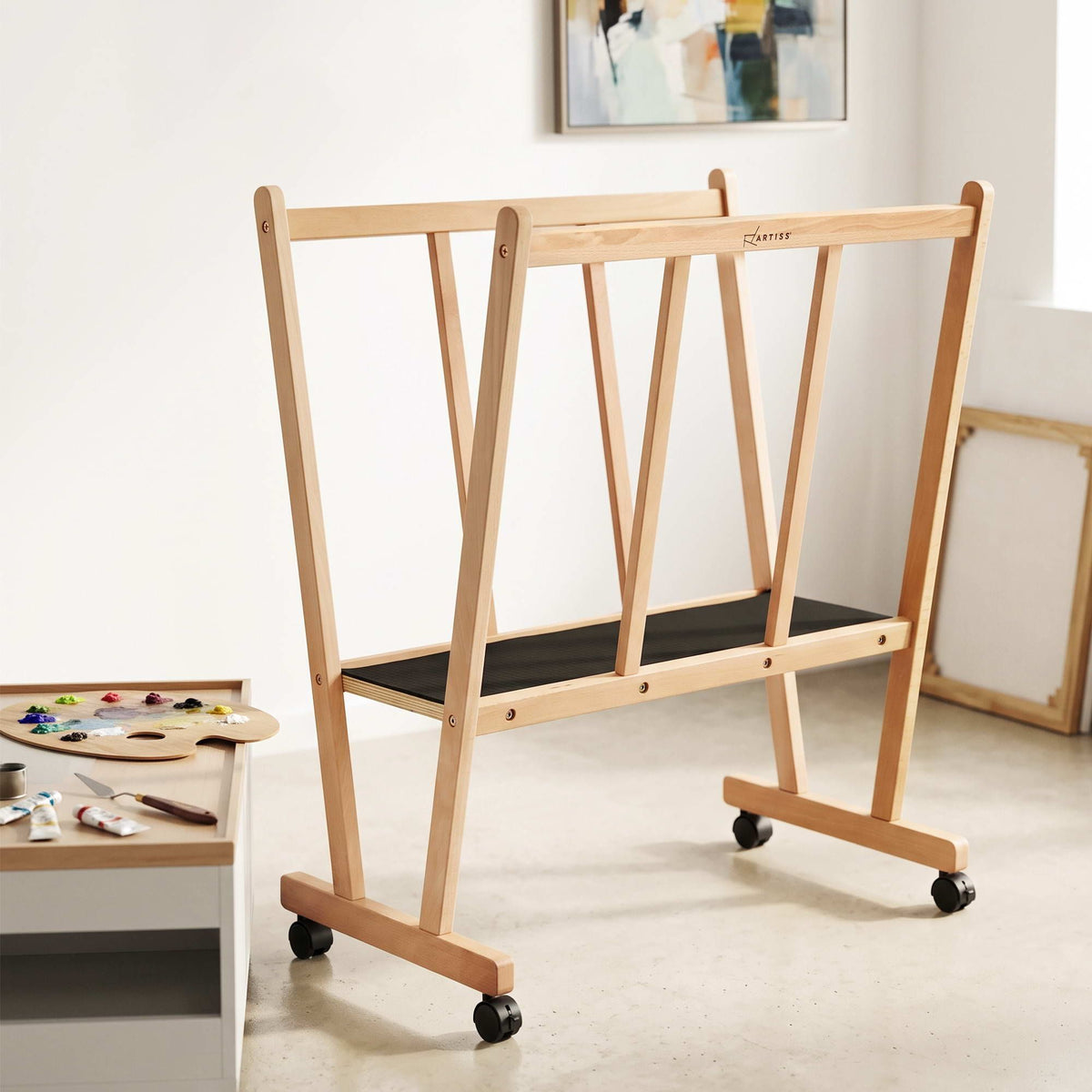 Artiss Art Display Wooden Print Rack Castors Canvas Drying & Storage Rack Panels