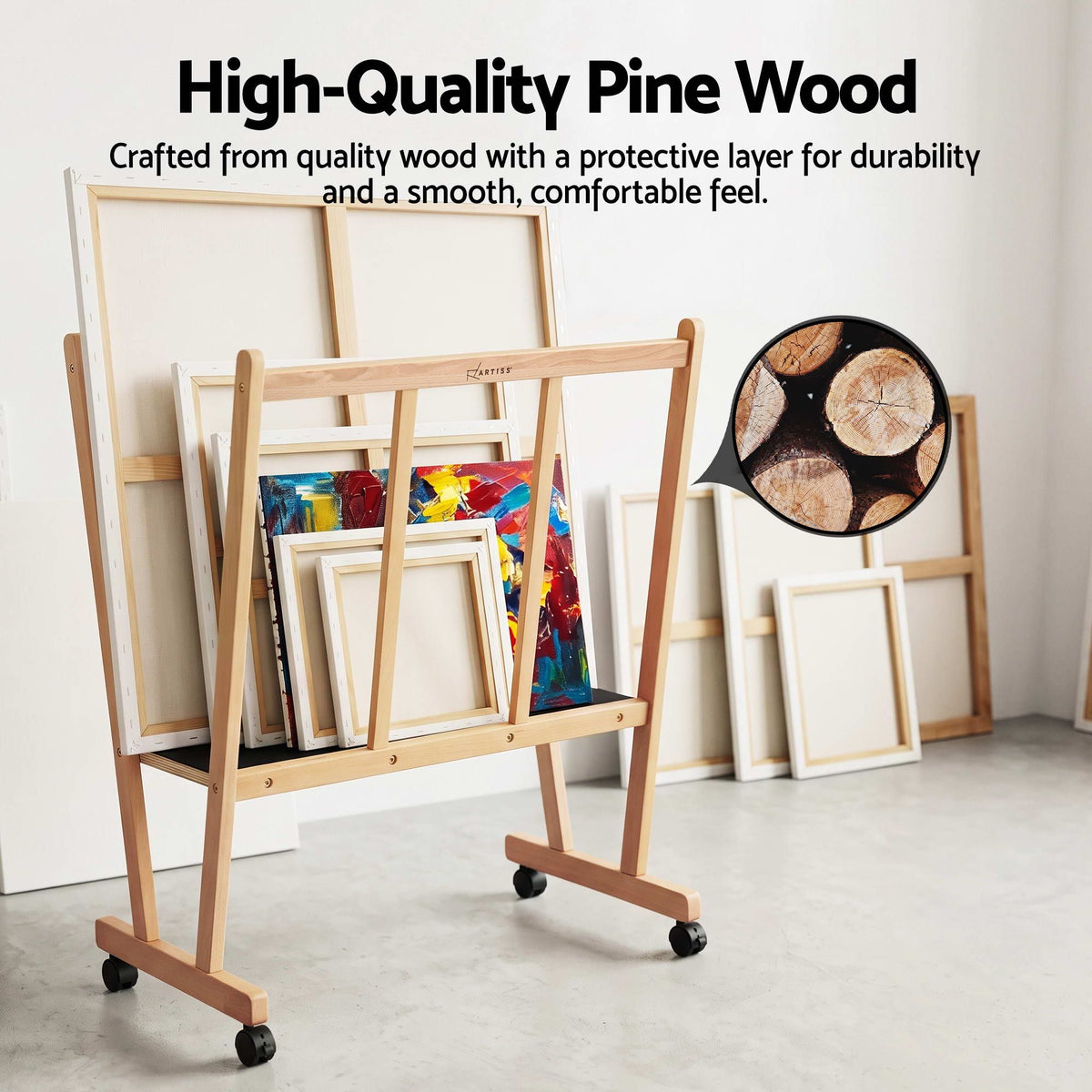 Artiss Art Display Wooden Print Rack Castors Canvas Drying & Storage Rack Panels