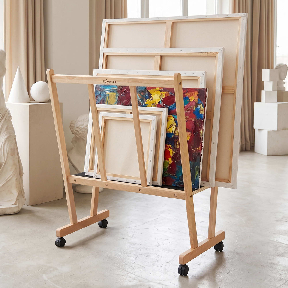 Artiss Art Display Wooden Print Rack Castors Canvas Drying & Storage Rack Panels