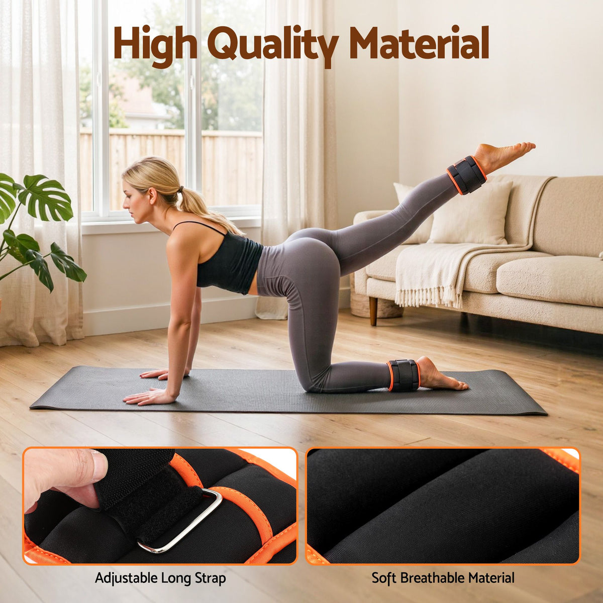 Everfit Adjustable Ankle Weights 1 Pair (0.9-4.55Kg) Removable Sandbags