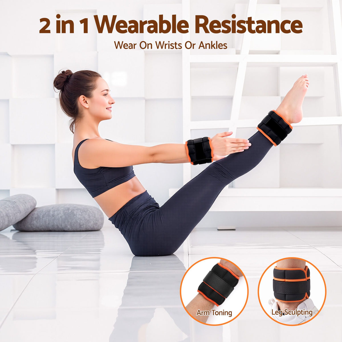 Everfit Adjustable Ankle Weights 1 Pair (0.9-4.55Kg) Removable Sandbags