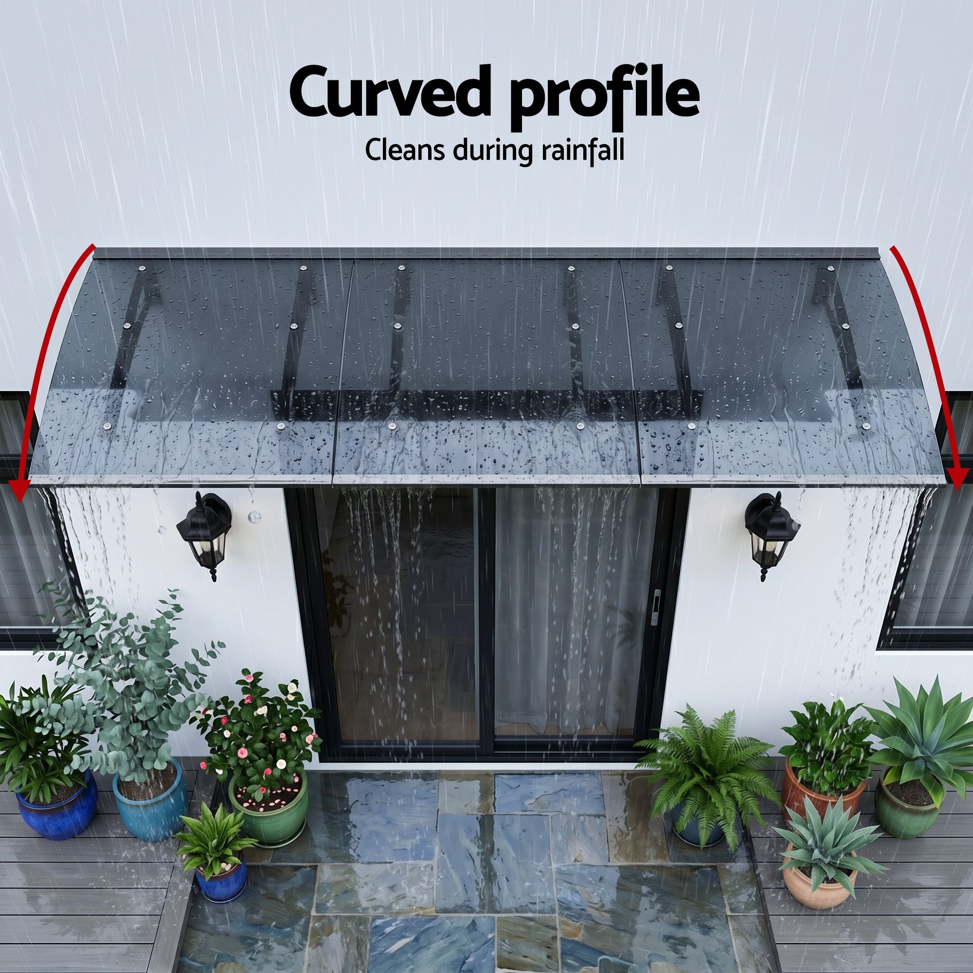 Instahut Window Door Awning Canopy 1m x 3m Grey Solid Sheet Metal Frame
