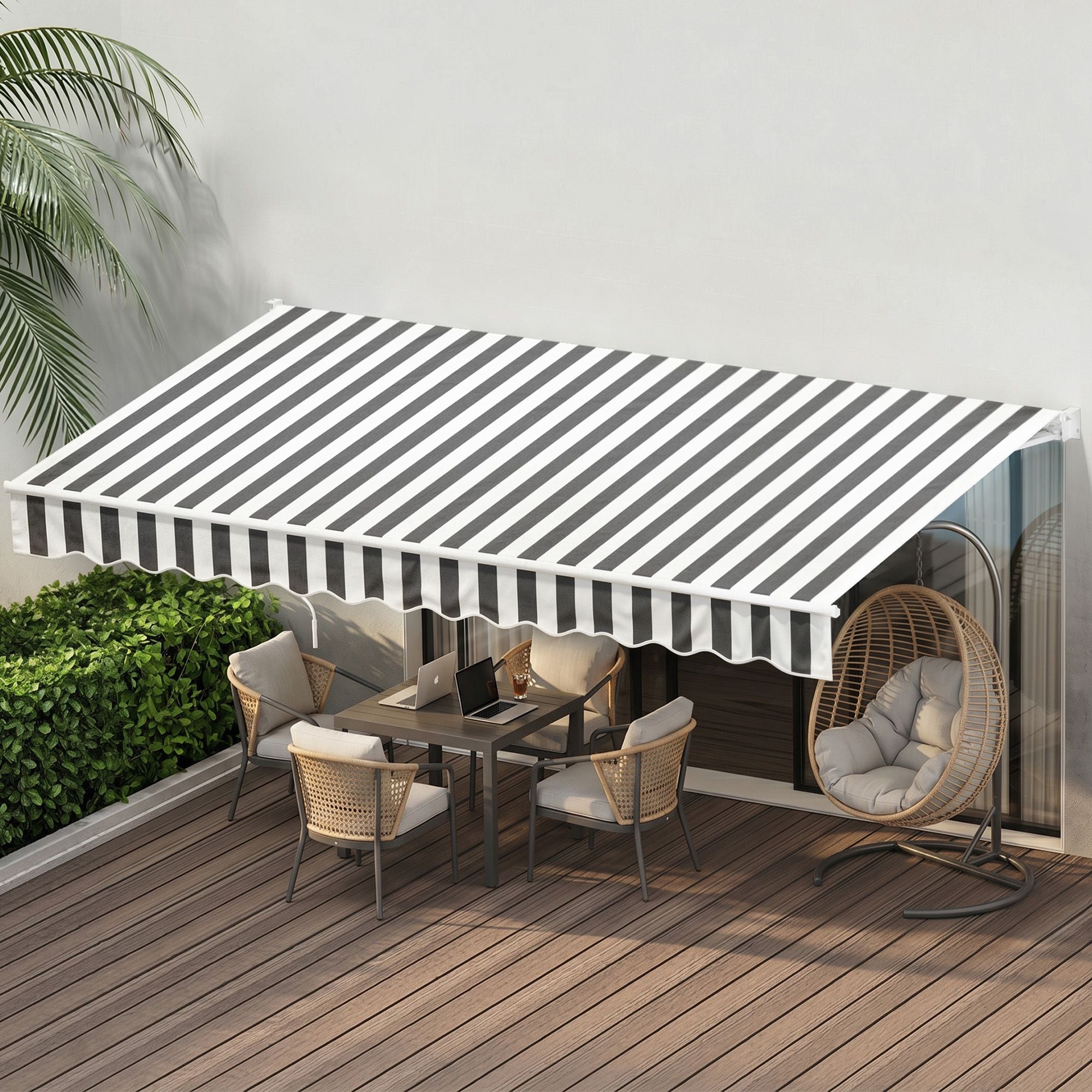 Instahut Retractable Folding Arm Awning Manual Sunshade 4.5Mx3M Grey White