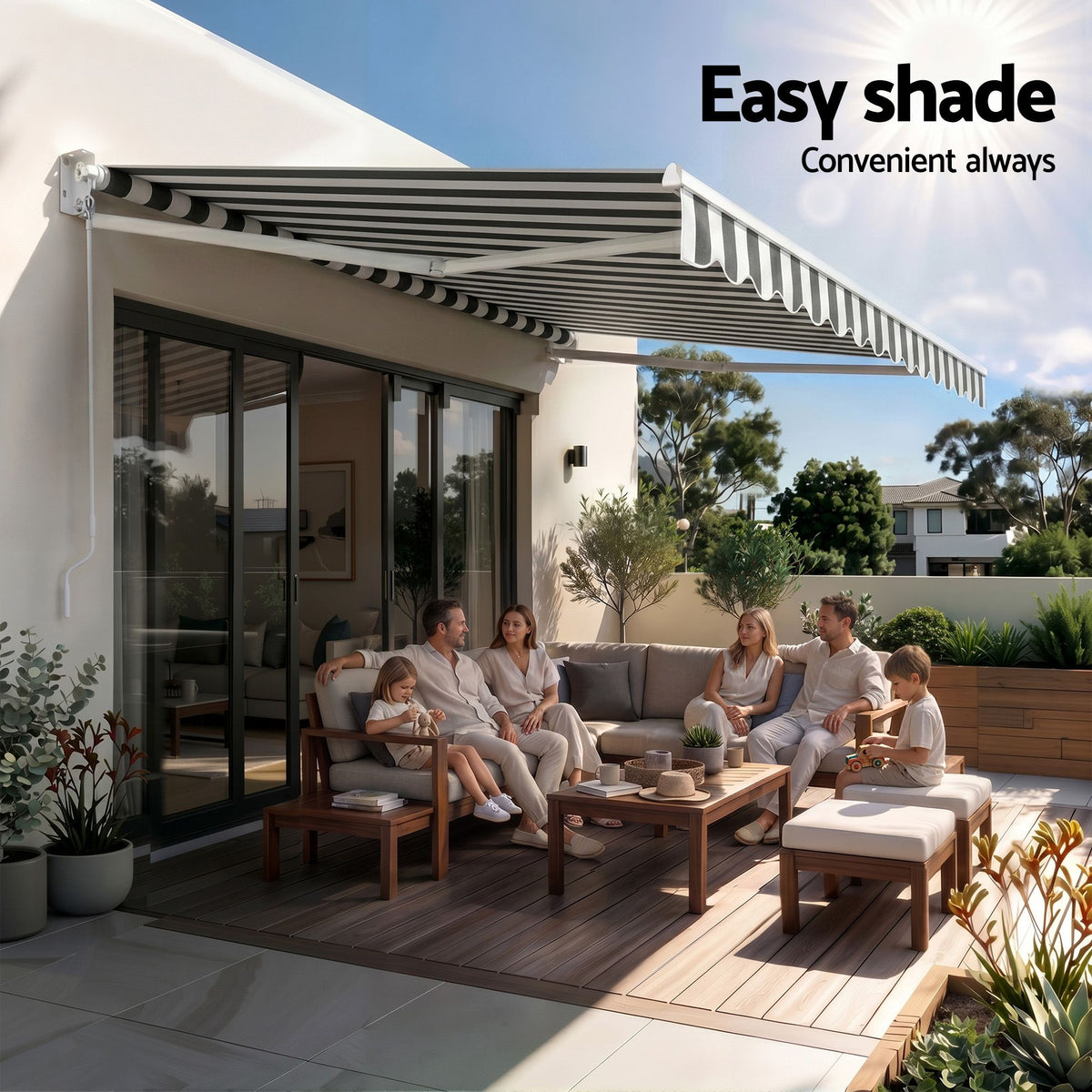 Instahut Retractable Folding Arm Awning Motorised Sunshade 4.5Mx3M Grey White