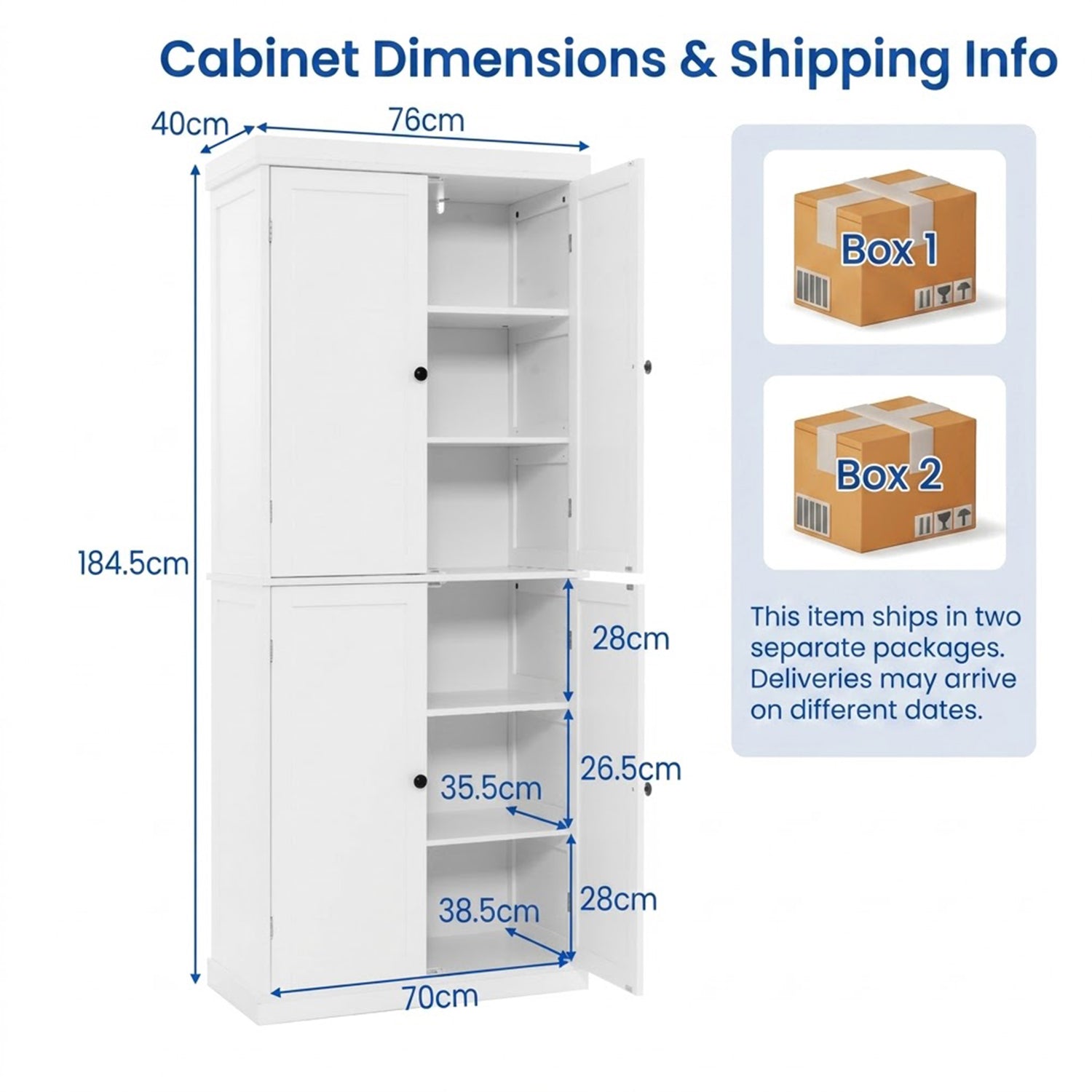 Kitchen Pantry Cabinet 4 Door & 3 Tier Rolling Storage Cart Combo Set White