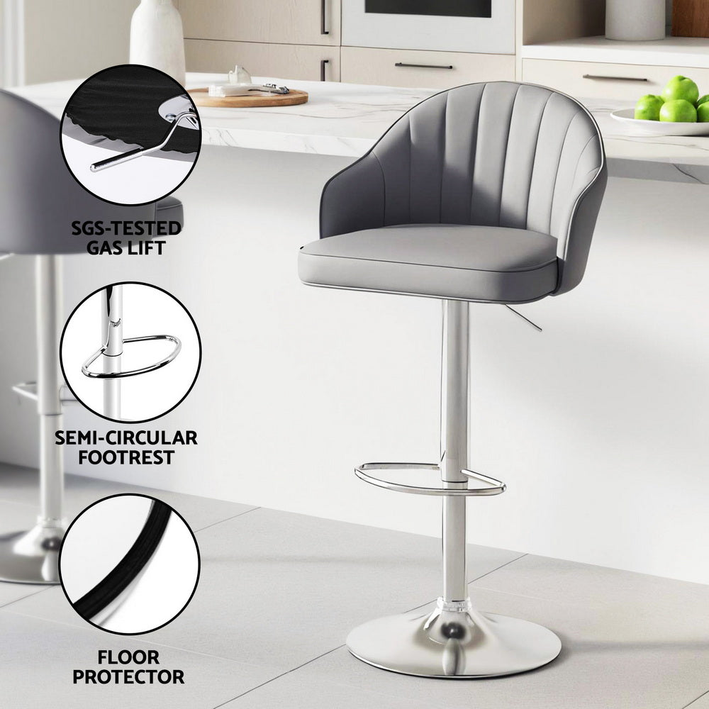 Artiss 4x Bar Stools Kitchen Swivel Gas Lift Counter Chair Shell Leather Grey
