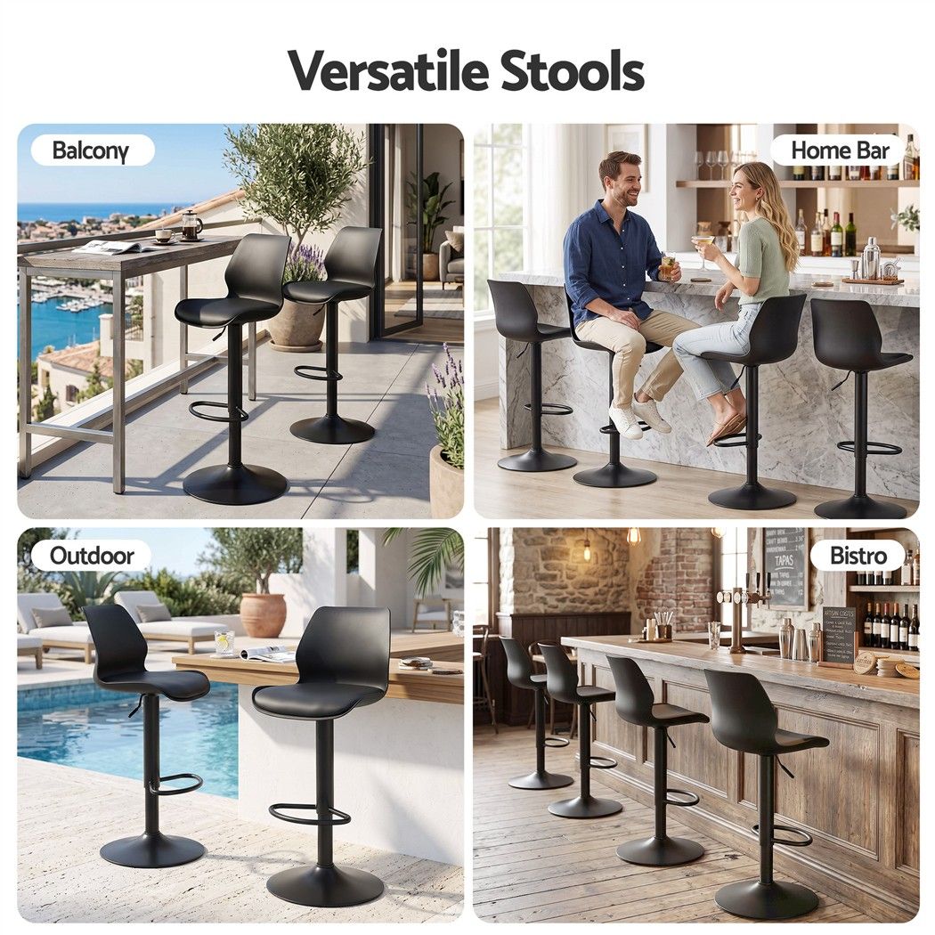 Artiss 2x Bar Stools Counter Chair Gas Lift Kitchen Extra Higher Back PP Black