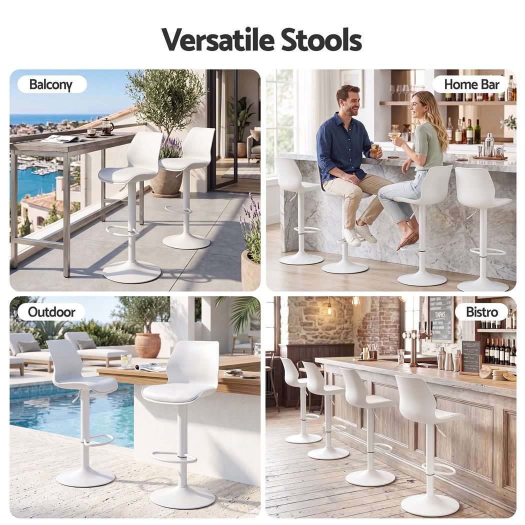 Artiss 2x Bar Stools Counter Chair Gas Lift Kitchen Extra Higher Back PP White