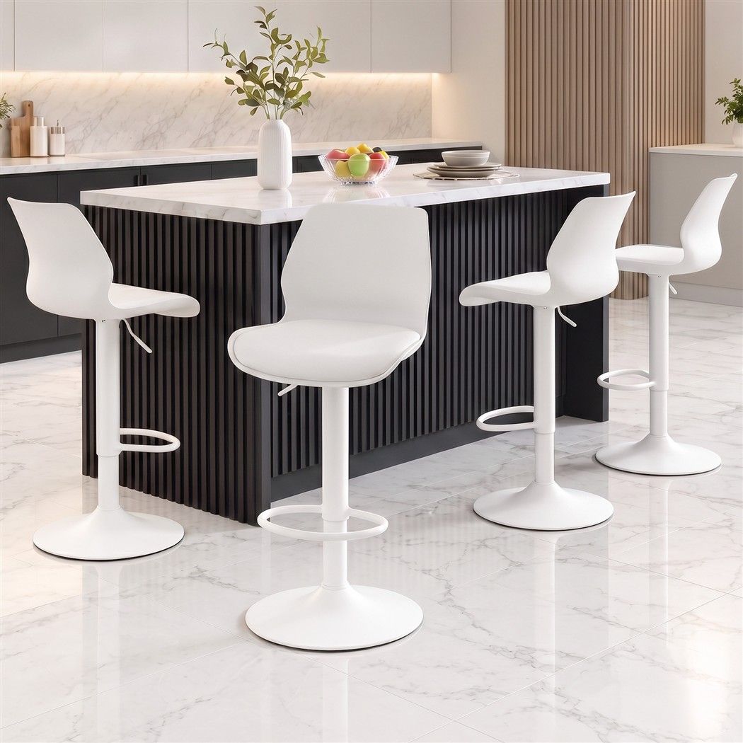 Artiss 4x Bar Stools Counter Chair Gas Lift Kitchen High PP Backrest PU White