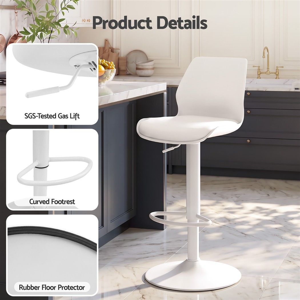 Artiss 4x Bar Stools Counter Chair Gas Lift Kitchen High PP Backrest PU White