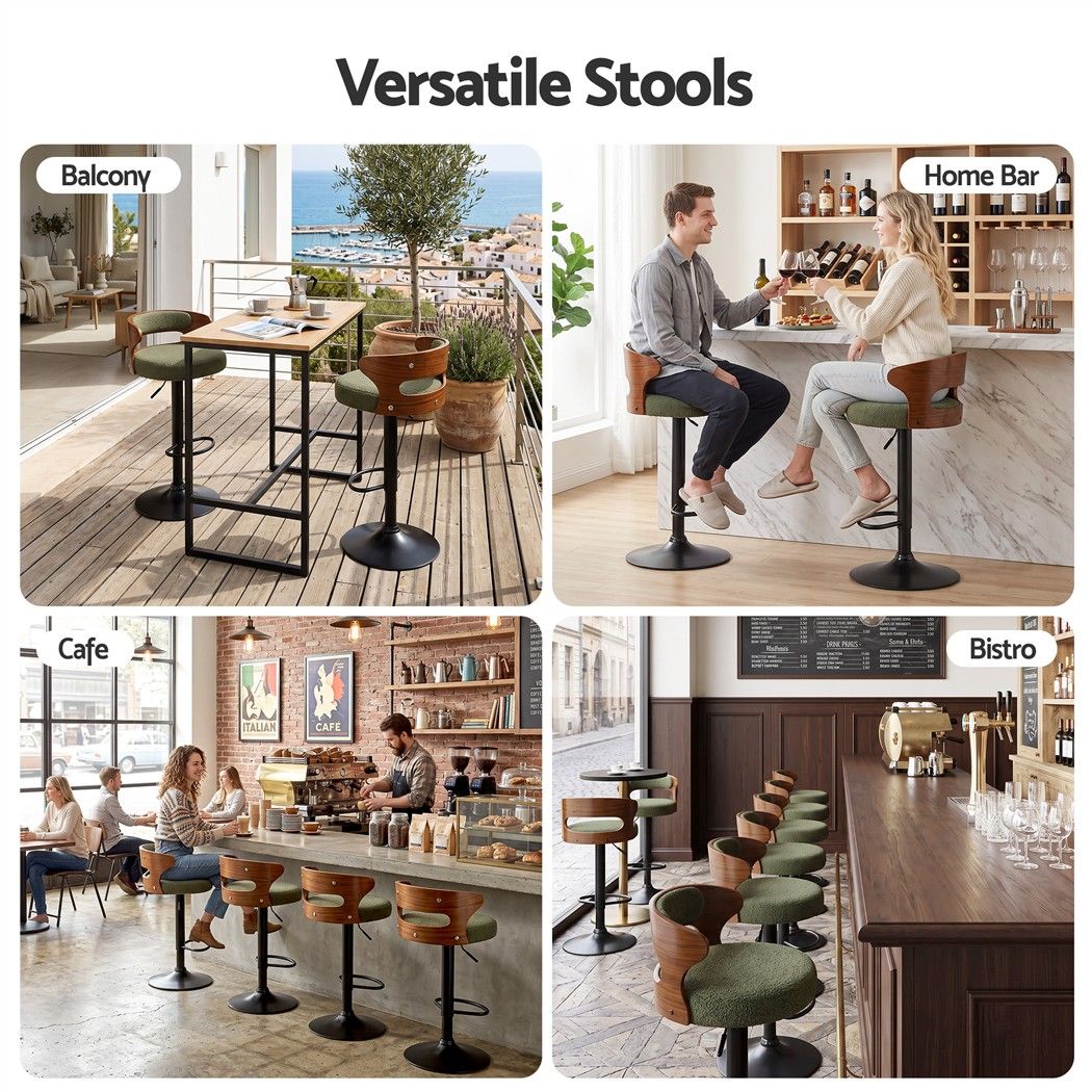 Artiss 4x Bar Stools Counter Chair Gas Lift Swivel Kitchen Bentwood Boucle Green