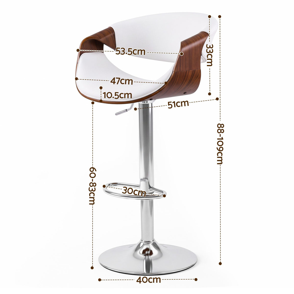 Artiss 3x Bar Stools Counter Chair Ambrus Swivel Adjustable Bentwood PU White