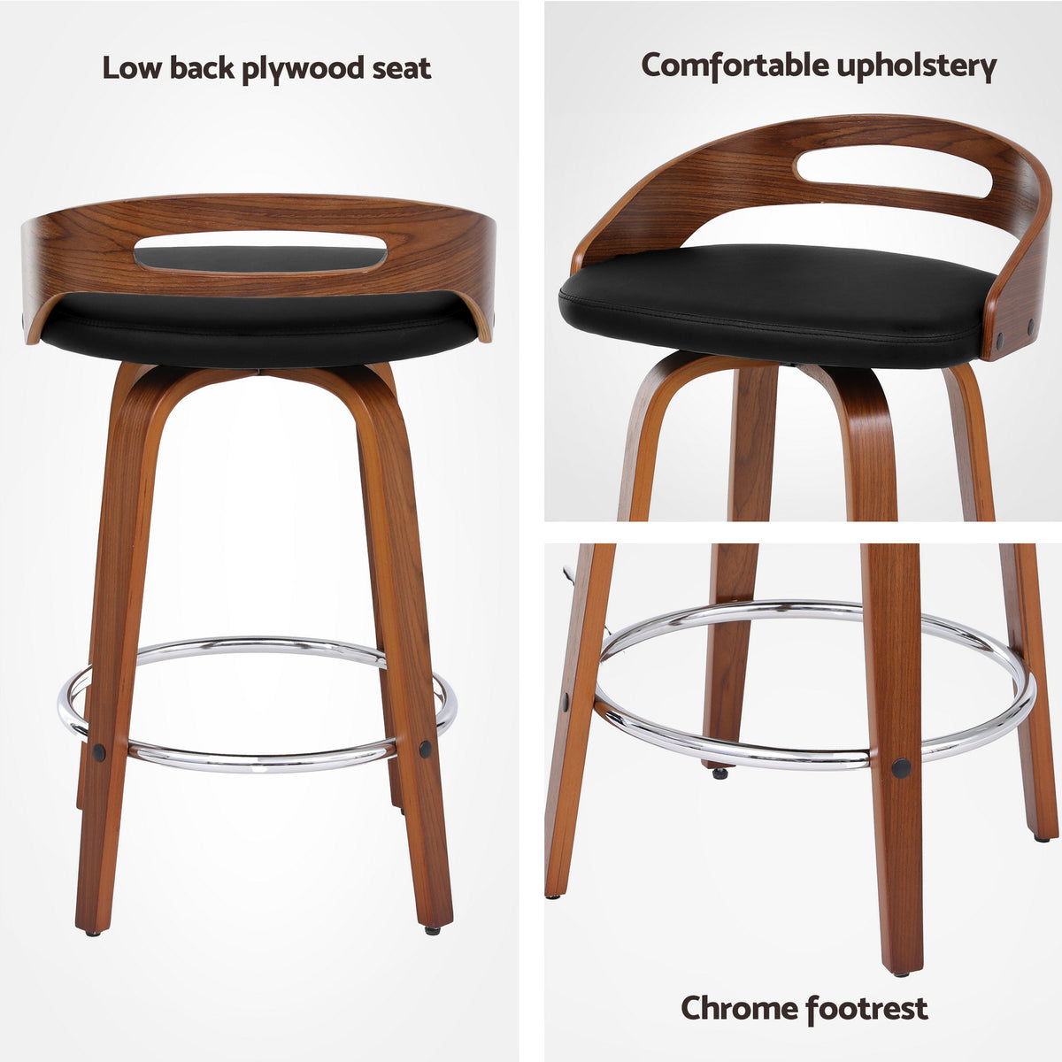 Artiss 4x Bar Stools Swivel Dining Chairs Low Back Counter Seat PU Cushion