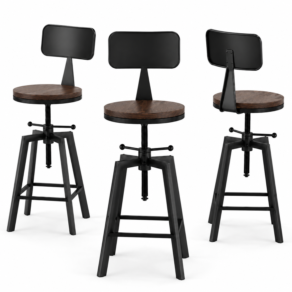 Artiss 3x Bar Stool Swivel Barstools 63-79cm Seat Height Adjustable Metal Legs