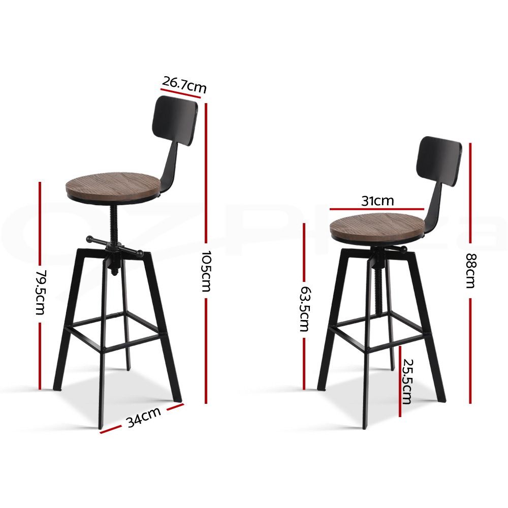 Artiss 3x Bar Stool Swivel Barstools 63-79cm Seat Height Adjustable Metal Legs