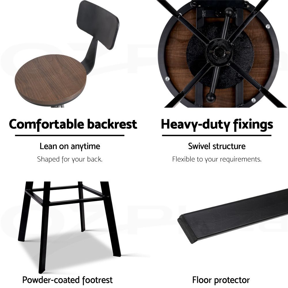 Artiss 3x Bar Stool Swivel Barstools 63-79cm Seat Height Adjustable Metal Legs