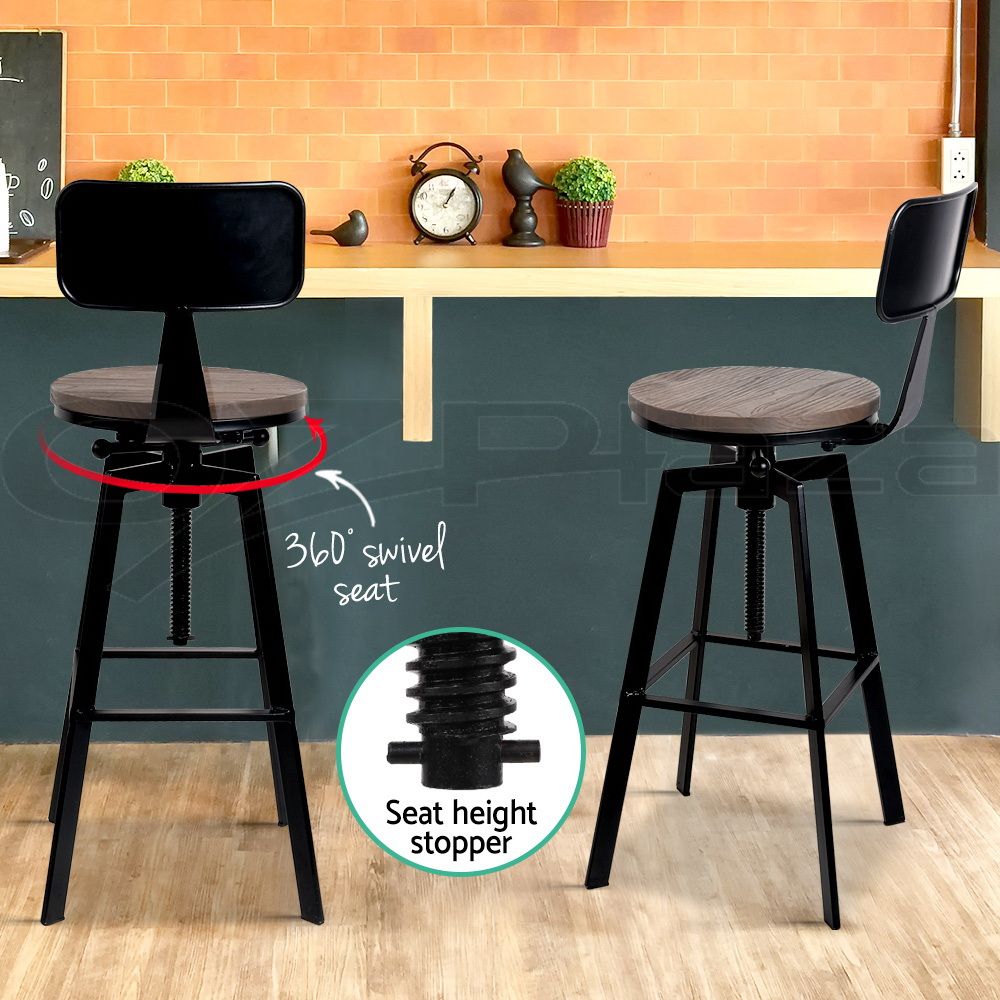 Artiss 3x Bar Stool Swivel Barstools 63-79cm Seat Height Adjustable Metal Legs