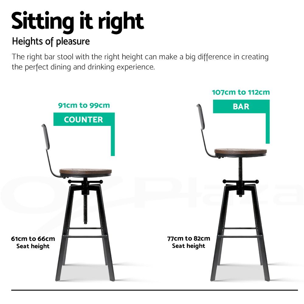 Artiss 3x Bar Stool Swivel Barstools 63-79cm Seat Height Adjustable Metal Legs