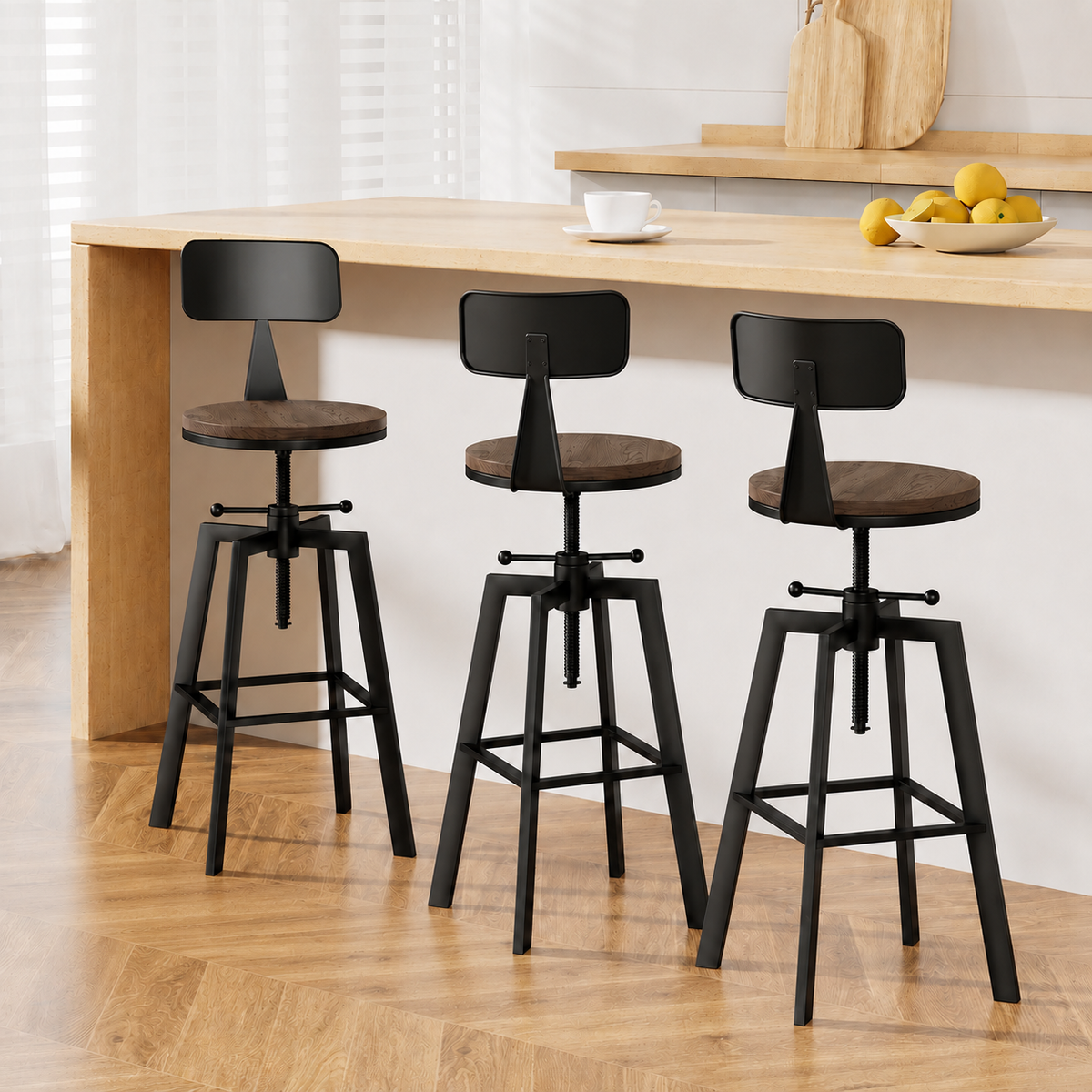 Artiss 3x Bar Stool Swivel Barstools 63-79cm Seat Height Adjustable Metal Legs
