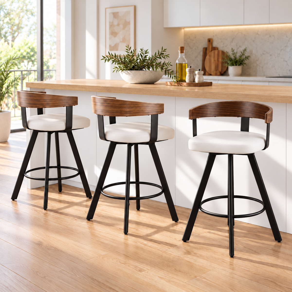 Artiss Bar Stools Swivel Counter Height Bentwood Backrest Set of 3 White