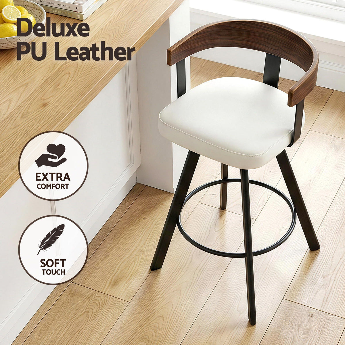 Artiss Bar Stools Swivel Counter Height Bentwood Backrest Set of 3 White