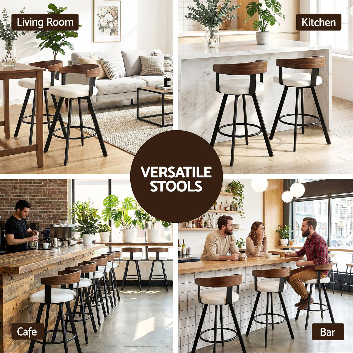Artiss Bar Stools Swivel Counter Height Bentwood Backrest Set of 3 White