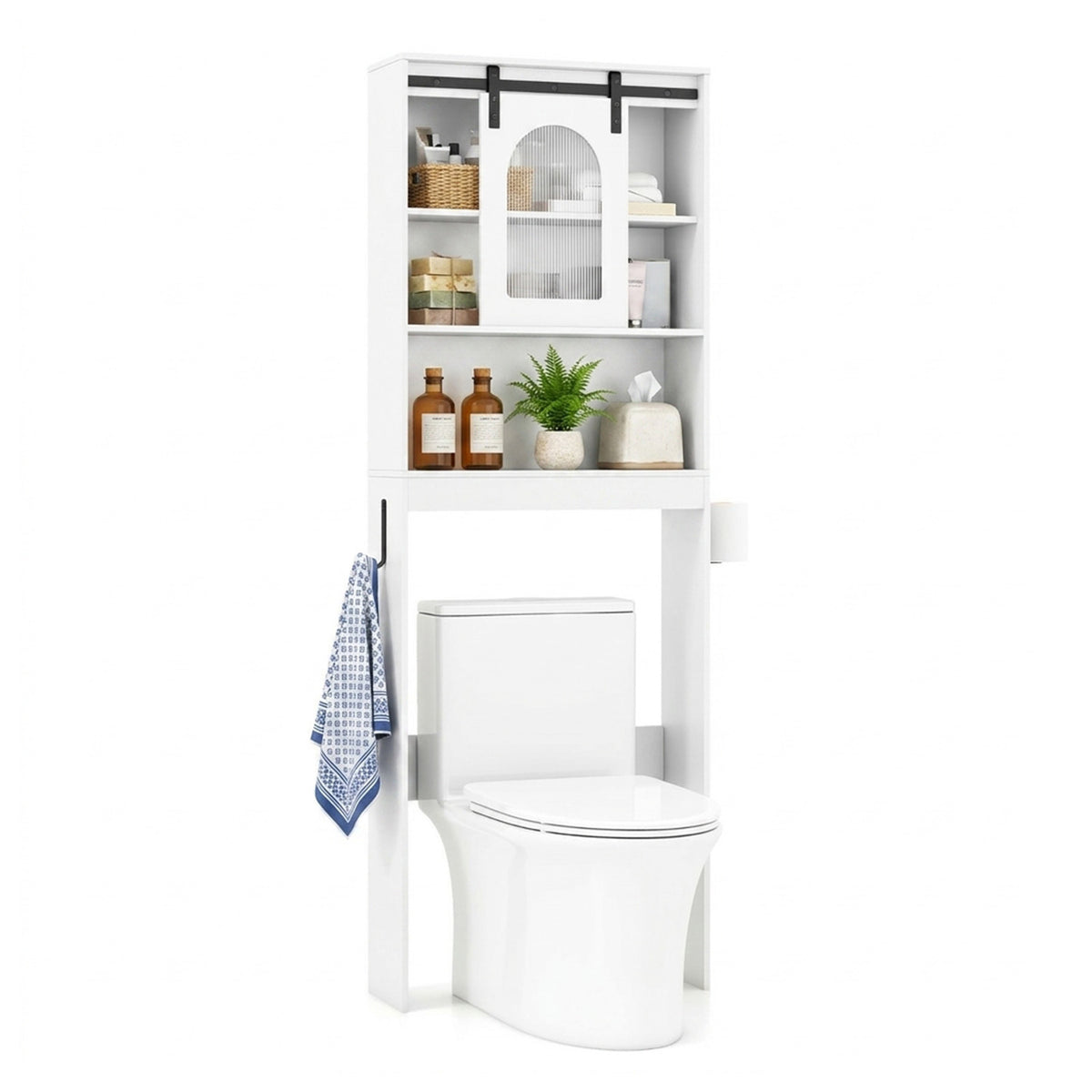170cm Farmhouse Wood Bathroom Storage Cabinet Over Toilet Shelf Unit Organiser