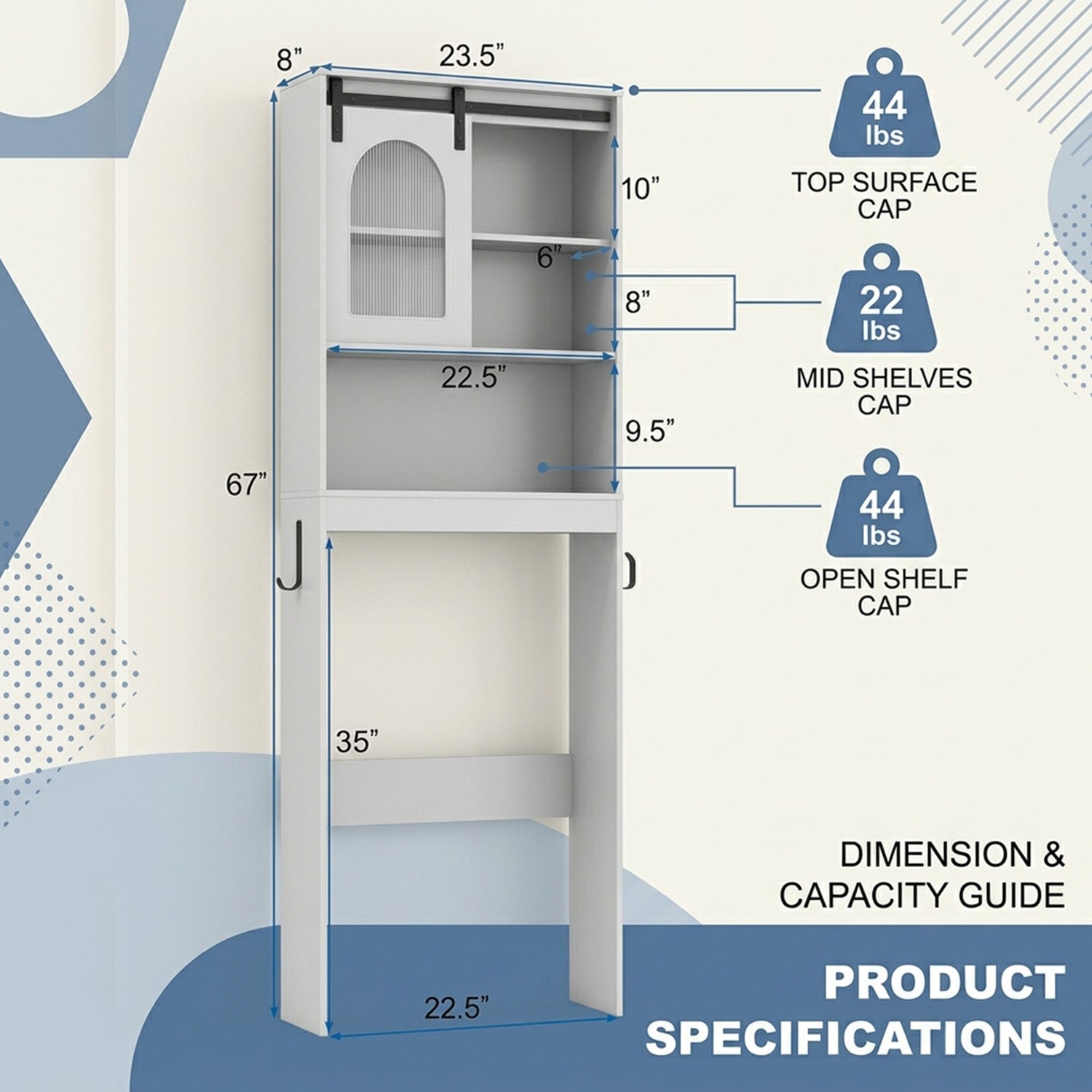 170cm Farmhouse Wood Bathroom Storage Cabinet Over Toilet Shelf Unit Organiser