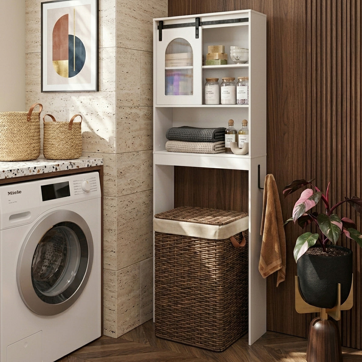 170cm Farmhouse Wood Bathroom Storage Cabinet Over Toilet Shelf Unit Organiser