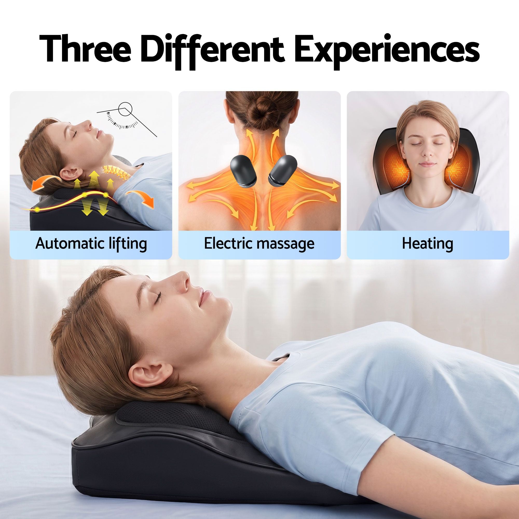 Livemor Back Massager with Heat and Traction, Neck and Shoulder Massage Pillow, Ergonomic Backrest for Office Chair & Sofa