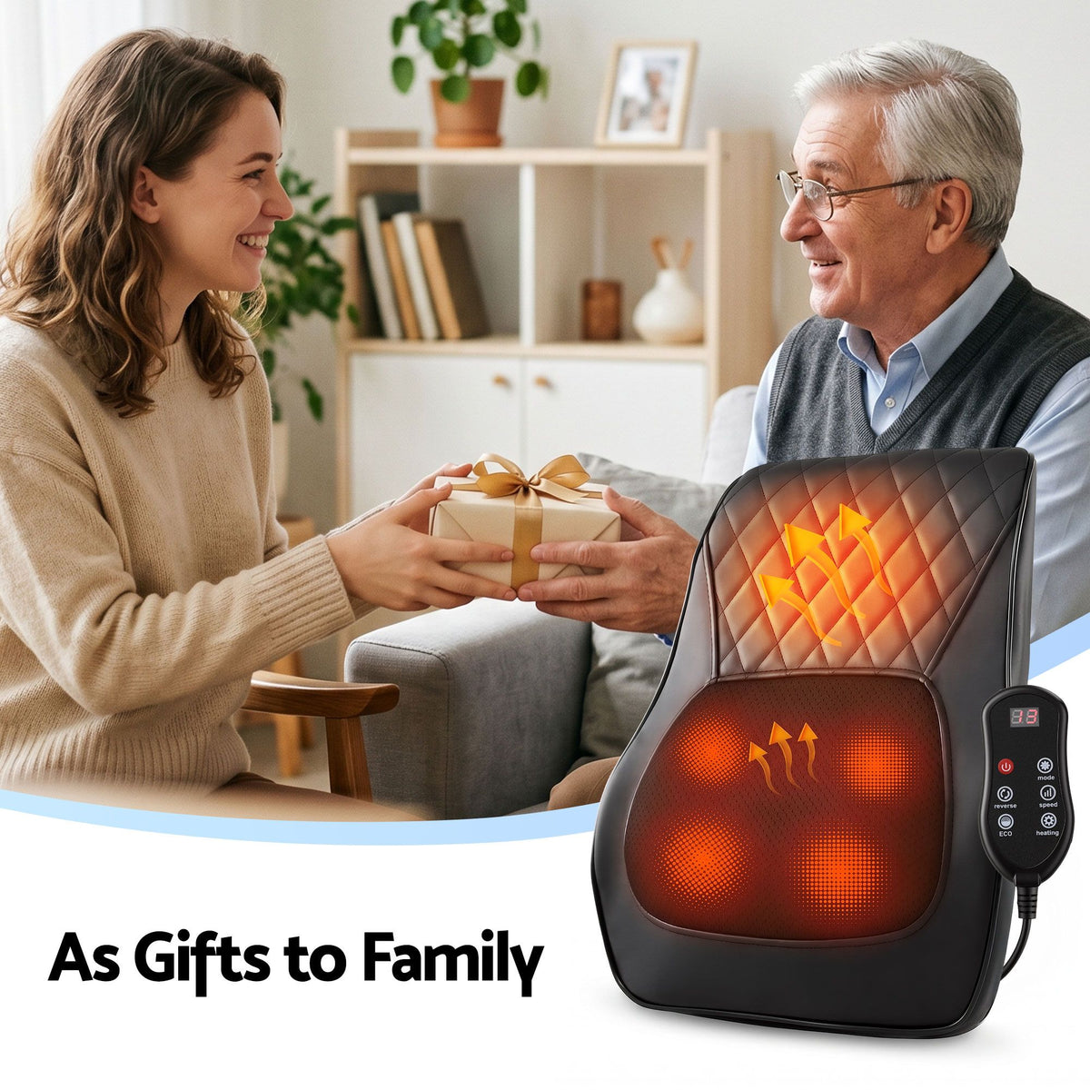 Livemor Back Massager with Heat and Traction, Neck and Shoulder Massage Pillow, Ergonomic Backrest for Office Chair & Sofa