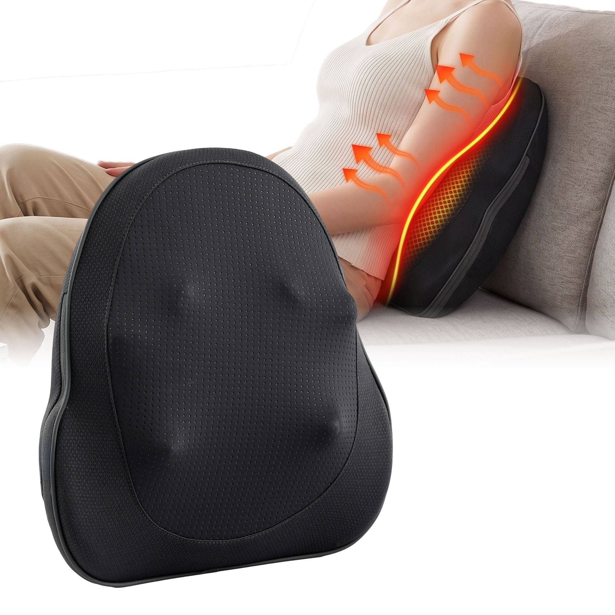 Livemor Back Massager with Heat, Cordless Electric Neck & Shoulder Massager Pillow, 3-Speed Deep Tissue Kneading for Lumbar, Thigh & Calf, Portable Muscle Relief