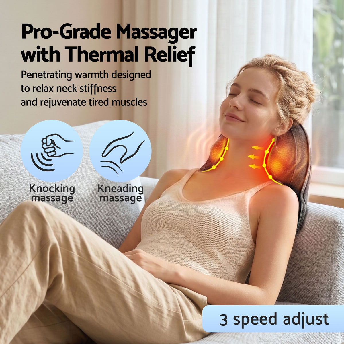 Livemor Back Massager with Heat, Cordless Electric Neck & Shoulder Massager Pillow, 3-Speed Deep Tissue Kneading for Lumbar, Thigh & Calf, Portable Muscle Relief