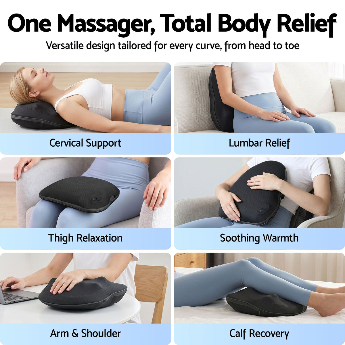 Livemor Back Massager with Heat, Cordless Electric Neck & Shoulder Massager Pillow, 3-Speed Deep Tissue Kneading for Lumbar, Thigh & Calf, Portable Muscle Relief