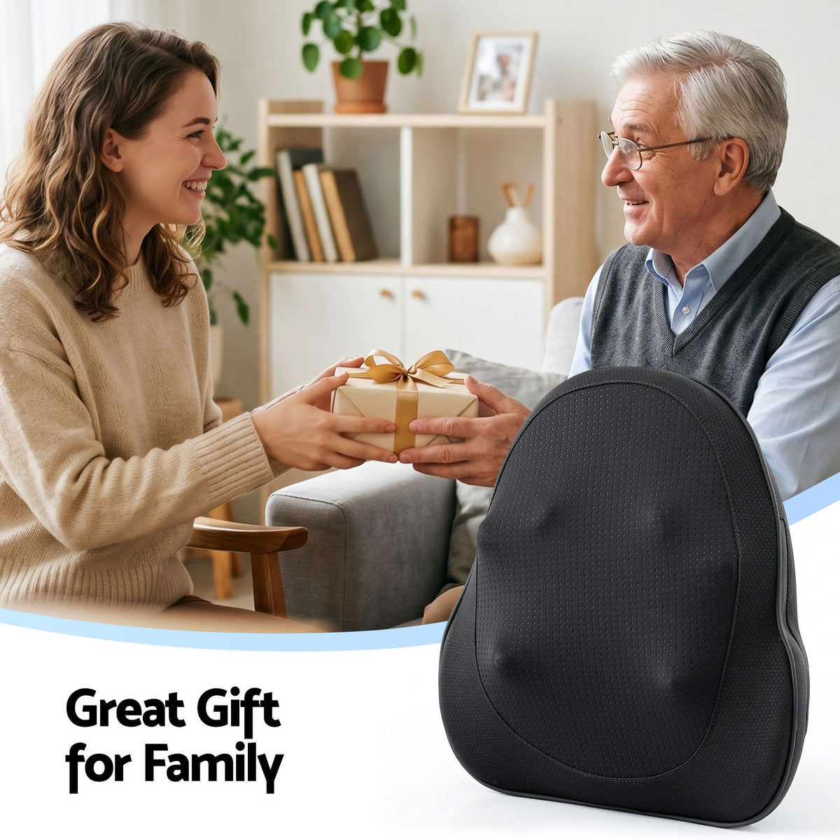Livemor Back Massager with Heat, Cordless Electric Neck & Shoulder Massager Pillow, 3-Speed Deep Tissue Kneading for Lumbar, Thigh & Calf, Portable Muscle Relief