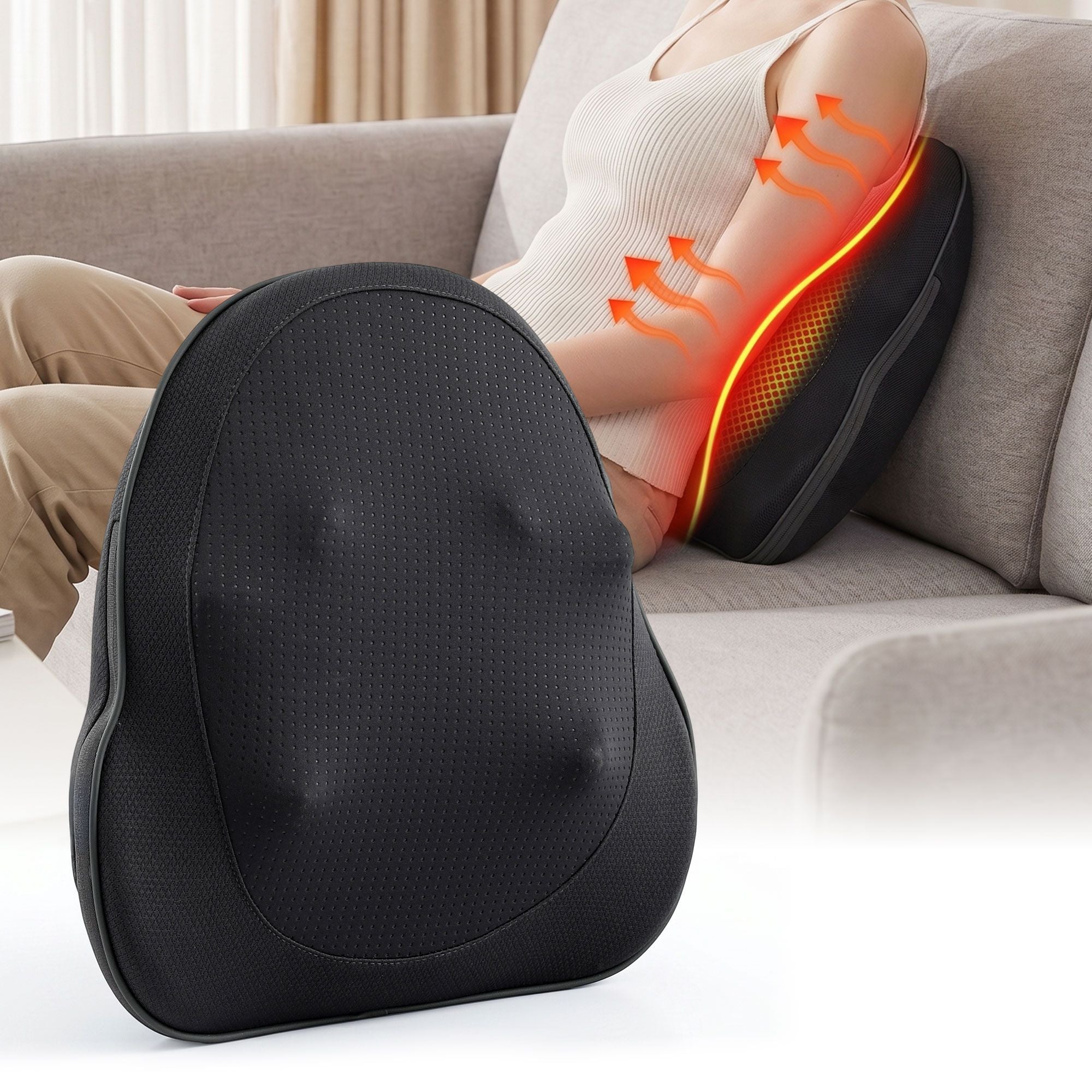Livemor Back Massager with Heat, Cordless Electric Neck & Shoulder Massager Pillow, 3-Speed Deep Tissue Kneading for Lumbar, Thigh & Calf, Portable Muscle Relief