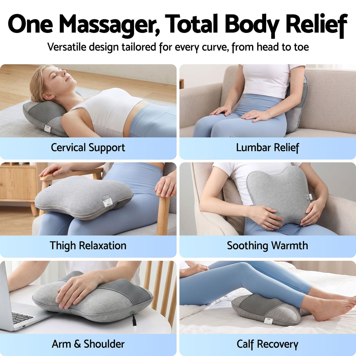 Livemor Back Massager with Heat, USB Neck and Shoulder Massage Pillow, 3-Speed Ergonomic Lumbar Support Cushion for Office Chair, Portable Muscle Relief