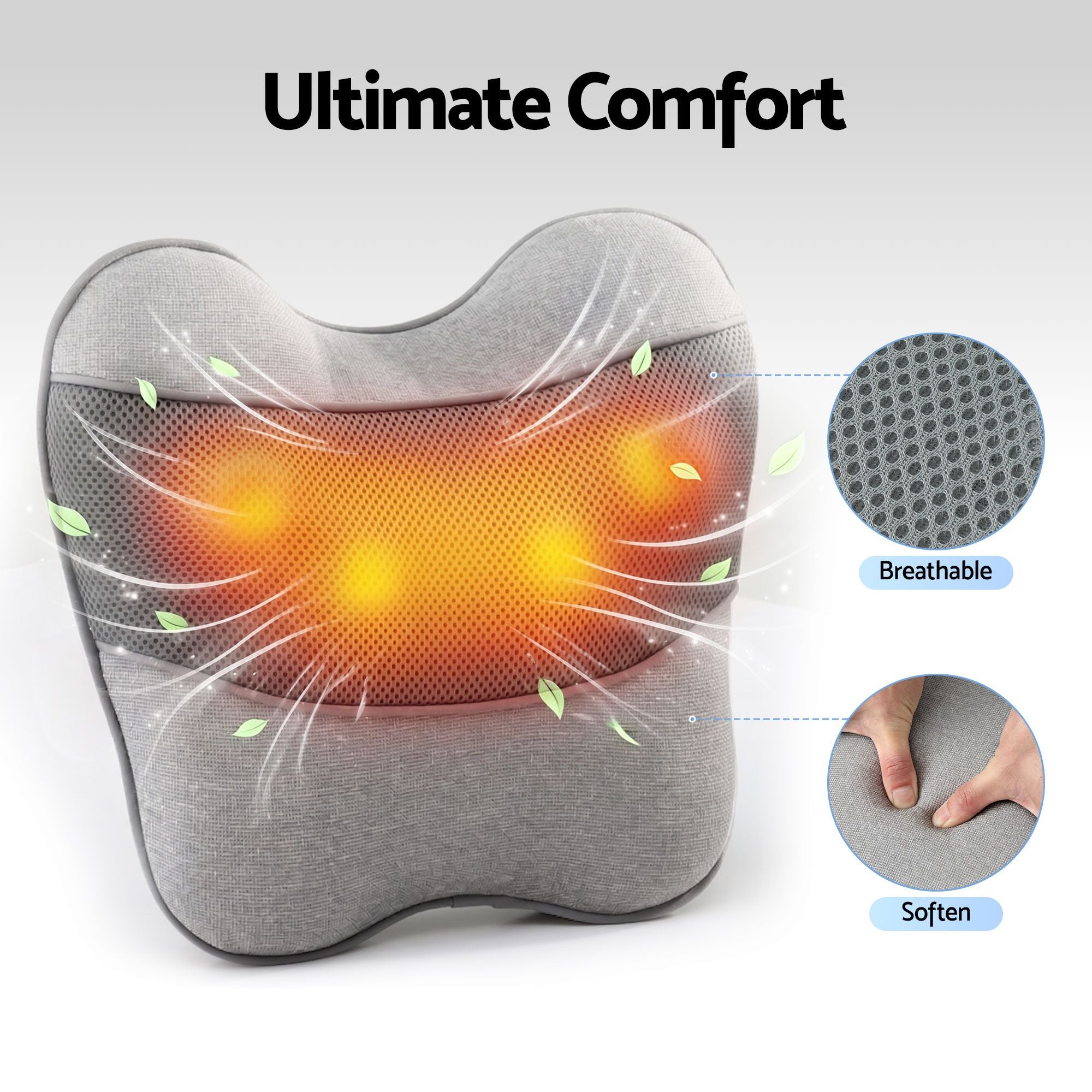 Livemor Back Massager with Heat, USB Neck and Shoulder Massage Pillow, 3-Speed Ergonomic Lumbar Support Cushion for Office Chair, Portable Muscle Relief