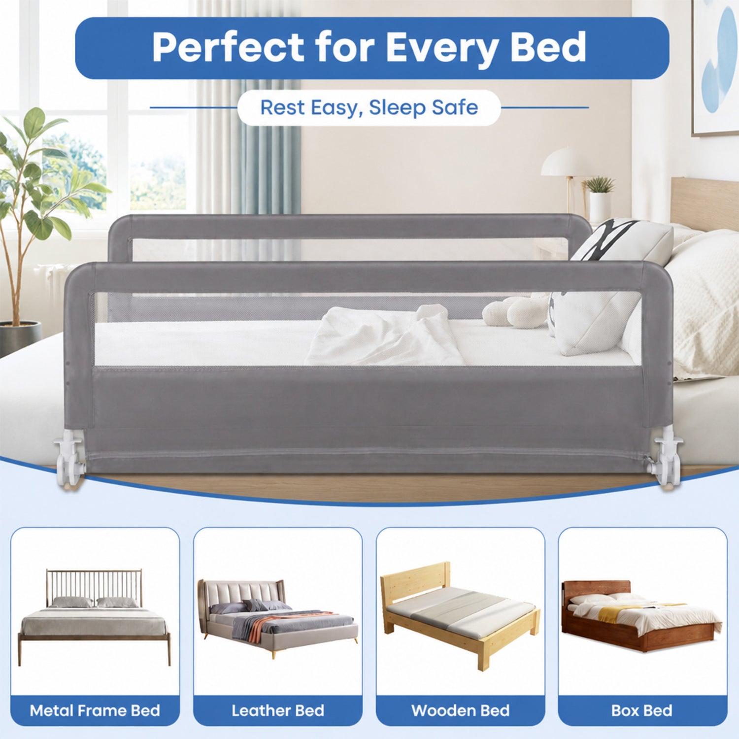 Foldable Toddler Bed Guard Rail 150cm Safety Barrier Removable Cover BPA Free